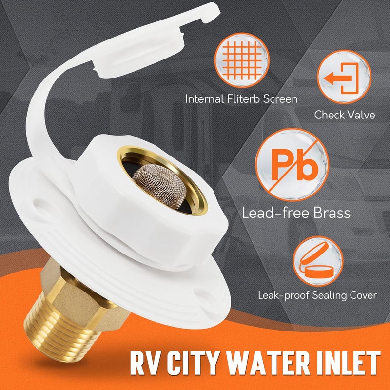 TONDA RV City Water Inlet with Check Valve, Brass Thread RV Water Fill Inlet Replacement, RV Water Hose Connector for Camper, Trailer, Motorhome - Image 5